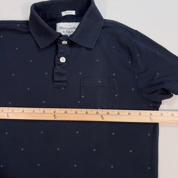 Abercrombie & Fitch Muscle Polo Shirt Men's M Dark Navy Polka Dot Pocket Stretch - Picture 9 of 14